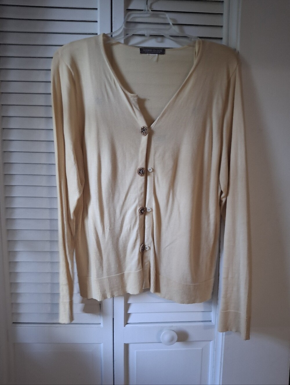 Light Cream V-Neck Button Cardigan Sweater And Tank Top